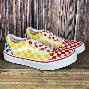 Kids Vans Shoes Red, Yellow & Blue Checks- Size 2